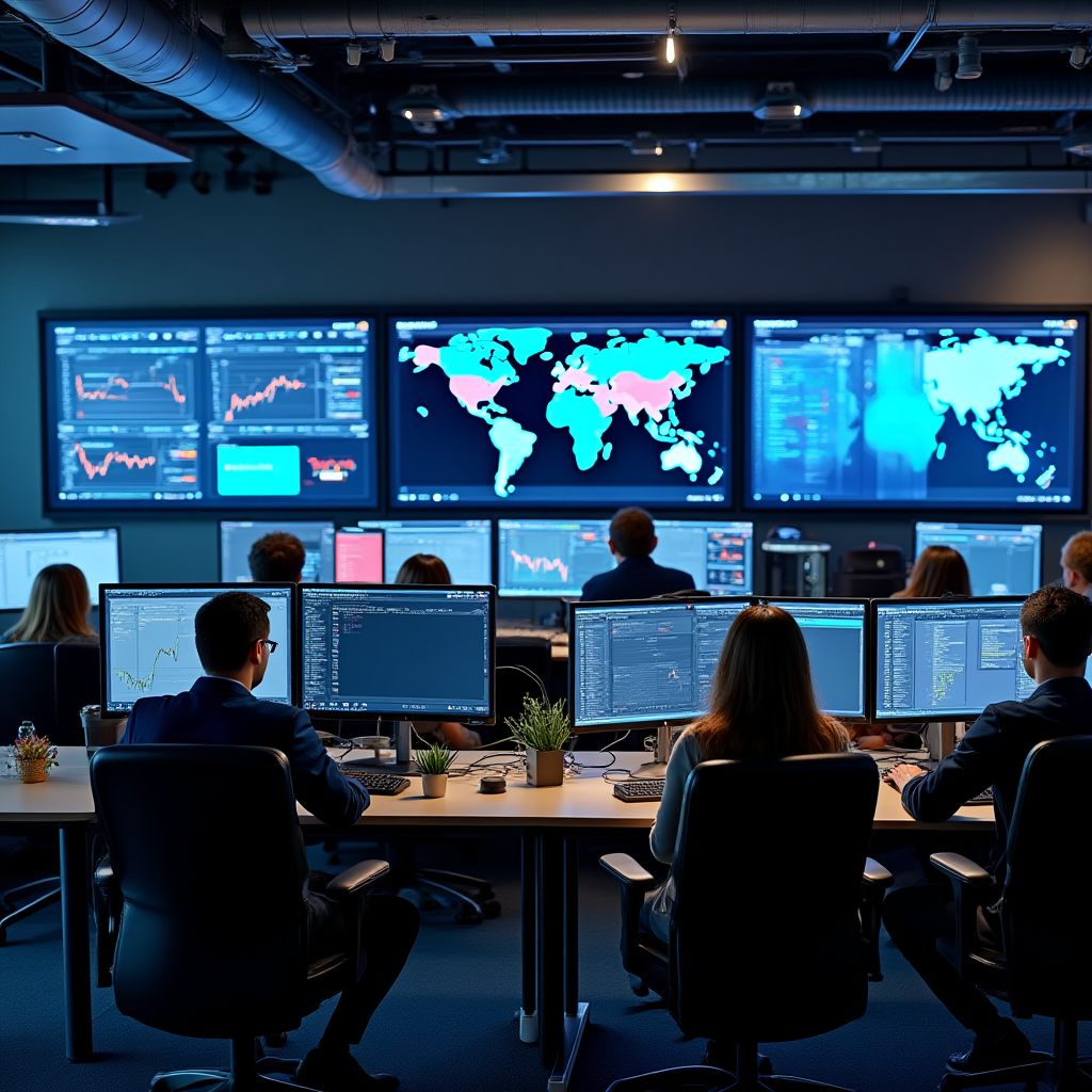 Sala de trading con estudiantes practicando